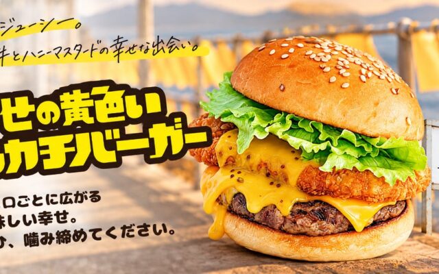 【長崎・島原】大三東駅の「幸せの黄色いハンカチ」がハンバーガーに！「幸せの黄色いハンカチバーガー」10月19日よりトミーズ島原店にて販売開始