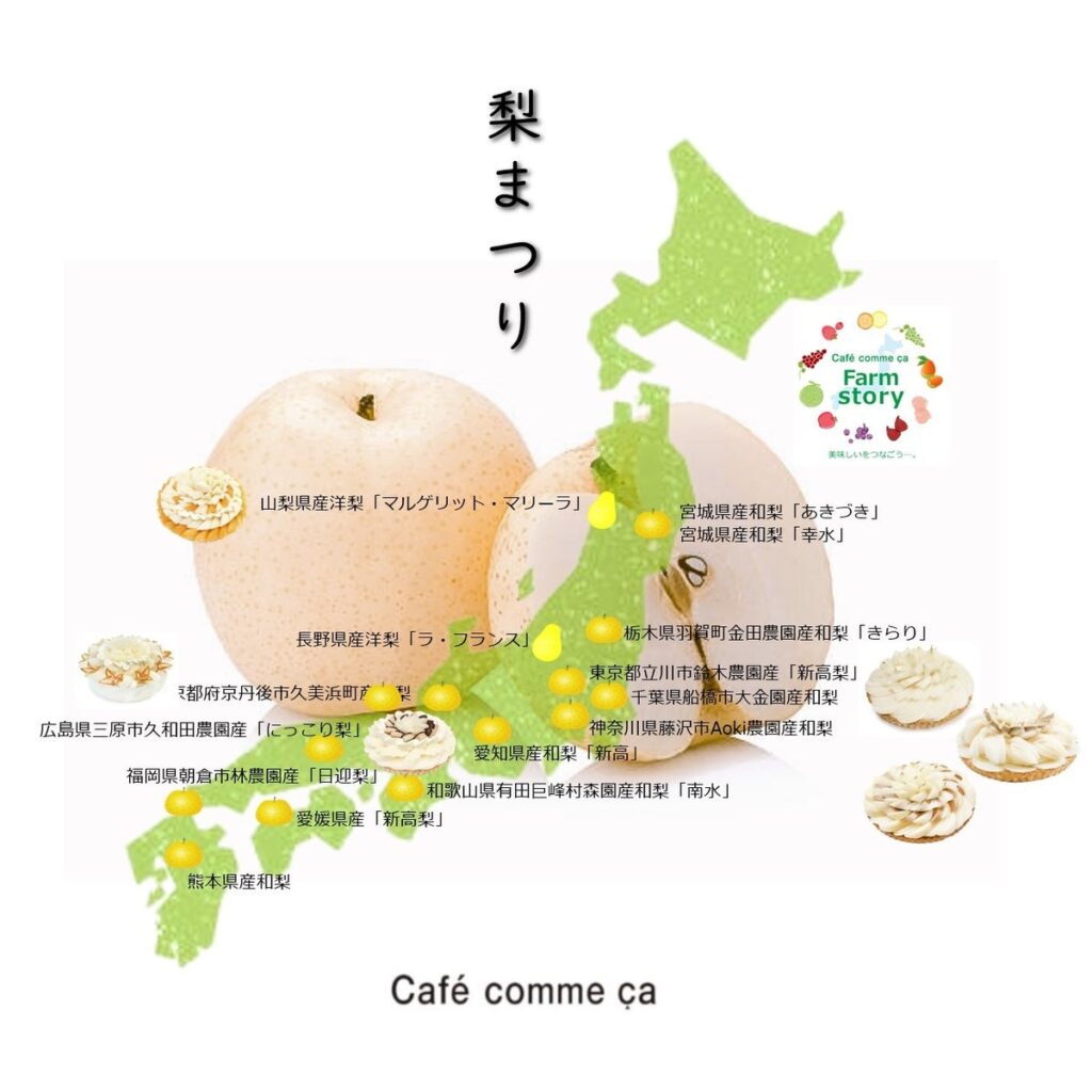 【カフェコムサ】カフェコムサの秋祭り！22店舗ごとの地域の恵みを受けた梨を使用したケーキを展開！「梨まつり」
