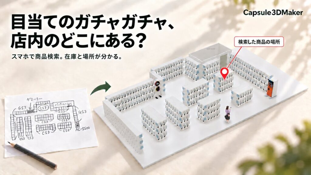 目当てのガチャガチャ、店内のどこにある？商品の場所がわかる3D店内マップ「Capsule3DMaker」