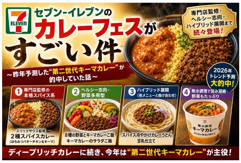 続報─加速する第二世代キーマカレー！実食によって“トレンドの必然性”と“社会的インパクト”がより鮮明に！専門家ならではの視点から「セブン‐イレブンのカレーフェス」解説します！掲載公開記念キャンペーン