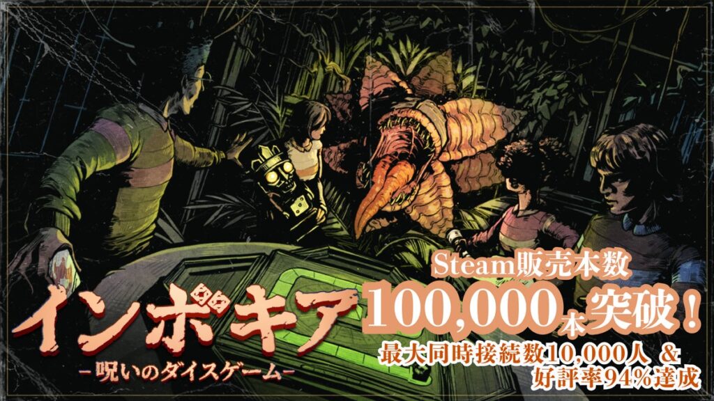 世界累計販売本数10万本を突破！最大同時接続者数10,000人を記録した話題の協力型ホラー『インボキア-呪いのダイスゲーム-』Steamにて94%の好評率で”非常に好評”を獲得！
