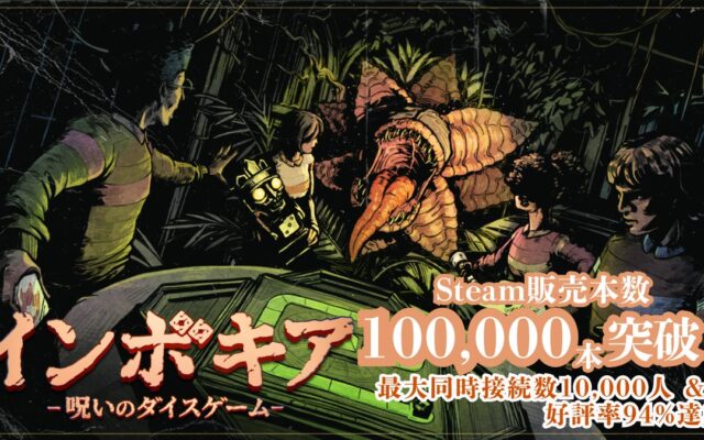 世界累計販売本数10万本を突破！最大同時接続者数10,000人を記録した話題の協力型ホラー『インボキア-呪いのダイスゲーム-』Steamにて94%の好評率で”非常に好評”を獲得！