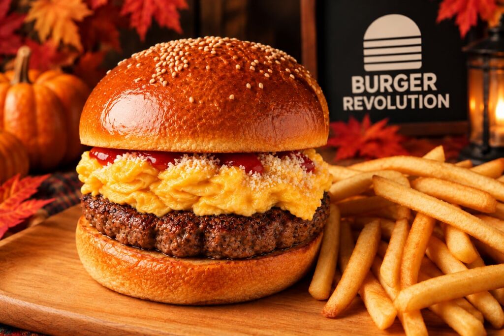 BURGER REVOLUTION TOKYOに11月限定「スクランブルエッグ＆パルメザンチーズバーガー」登場　卵の甘みとチーズのコクを和牛パティに重ねて